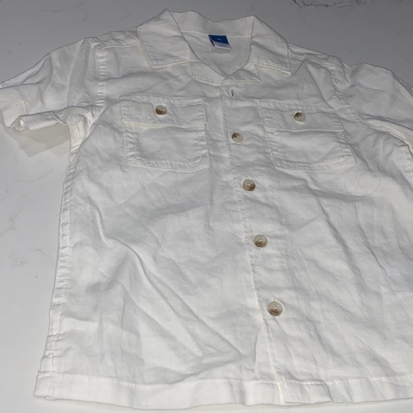 White Shirt Old Navy Cuban style Button Up Short Sleeve Collar Linen Blend 4T - Picture 5 of 9